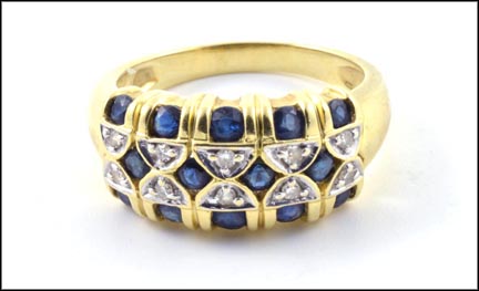 Sapphire Diamond Ring in 14K Yellow Gold LARGE