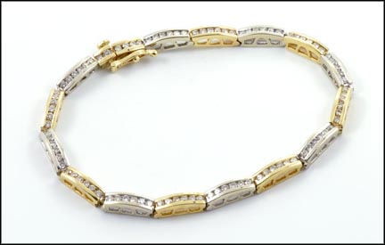 Channel Set Diamond Bracelet in 14K Yellow and White Gold LARGE
