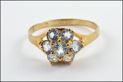 Blue Topaz Cluster Ring in 10K Yellow Gold LARGE