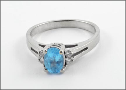 Blue Topaz and Diamond Ring in 14K White Gold LARGE