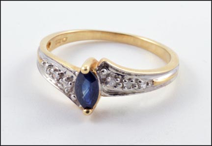Marquise Cut Sapphire and Diamond Ring in 10K Yellow Gold LARGE