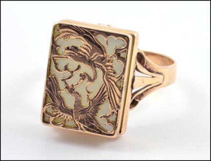 Square Agate Scroll Ring in 10K Yellow Gold MAIN