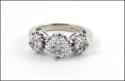 Three Stone Diamond Cluster Ring in 10K White Gold MAIN