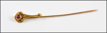 1890's Synthetic Ruby Pin in 10K Yellow Gold LARGE