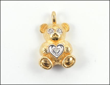 Teddy Bear and Heart Charm in 10K Yellow Gold LARGE