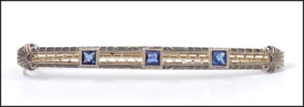 Sapphire Three Square Stone Pin in 10K Yellow and White Gold MAIN