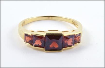 Square Cut Garnet Five-Stone Ring in 14K Yellow Gold LARGE
