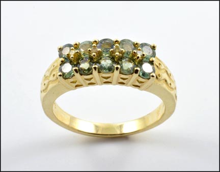 Green Sapphire Double-Row Ring in 14K Yellow Gold MAIN
