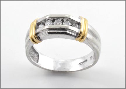 Men's Three-Stone Diamond Ring in 14K Yellow and White Gold MAIN