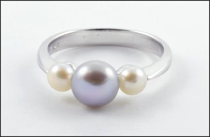 Gray and White Pearl Three-Stone Ring in 14K White Gold MAIN