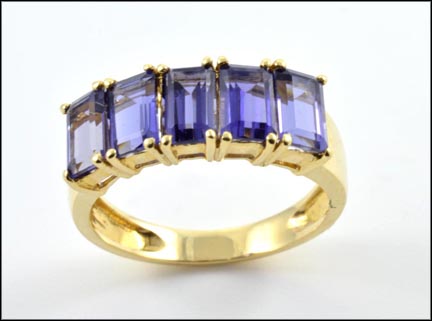 Five-Stone Emerald Cut Amethyst Ring in 14K Yellow Gold MAIN