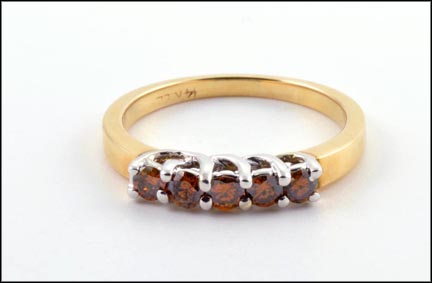 Five-Stone Cognac Diamond Band in 14K Yellow Gold LARGE