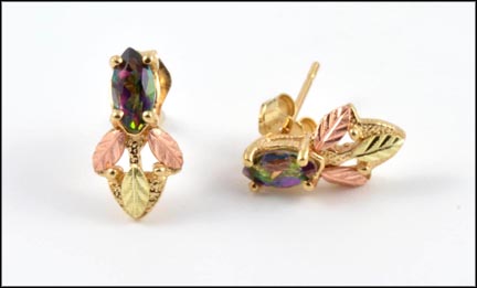 Marquise Cut Mystic Topaz Earrings in 10K Yellow and Rose Gold LARGE
