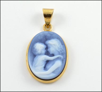 Mother and Child Cameo Pendant in 14K Yellow Gold LARGE