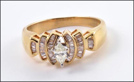 Marquise Cut Center Diamond Ladies Ring in 10K Yellow Gold MAIN