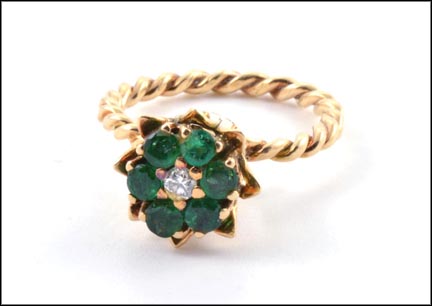 Six Emerald Cluster Ring with Diamonds in 14K Yellow Gold MAIN