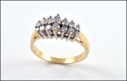 Round Brilliant Cut Two Row Diamond Band in 14K Yellow and White Gold LARGE