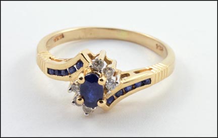 Marquise Cut Sapphire Center Stone with Diamond Sapphire Accent Ring in 14K Yellow Gold MAIN