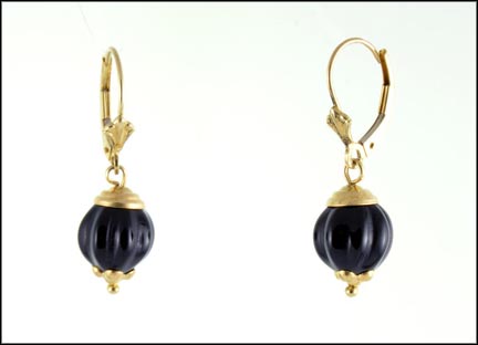 8 mm Carved Onyx Drop Earrings in 14K Yellow Gold MAIN