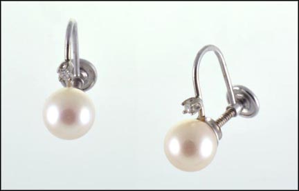 7 mm Pearl and Diamond Screwback Earrings in 14K White Gold MAIN