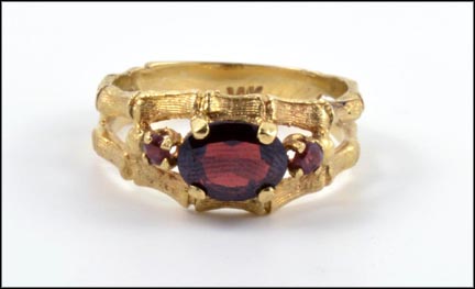 Oval Garnet Bamboo Ring in 14K Yellow Gold MAIN