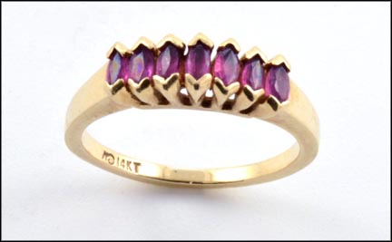 Seven Marquise Cut Rubies Ring in 14K Yellow Gold MAIN