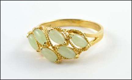 Six-Stone Marquise Cut Jade Ring in 14K Yellow Gold MAIN