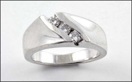 Three Stone Angle Set Diamond Ring in 14K White Gold LARGE