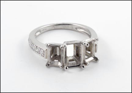 Three Emerald Cut Three Stone Semi Mount Ring in Platinum MAIN