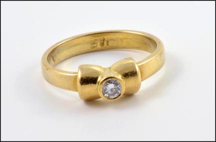 Bezel Set Bow Diamond Ring in 18K Yellow Gold LARGE