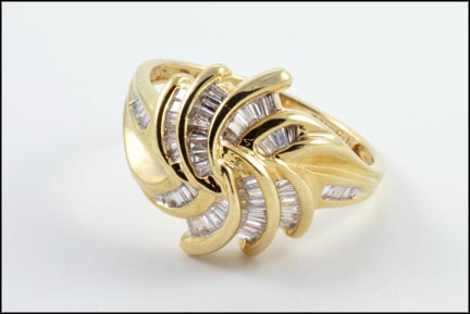 Diamond Baguette Swirl Ring in 14K Yellow Gold LARGE