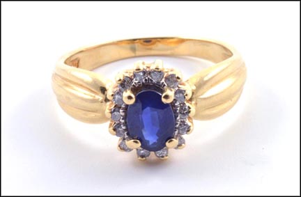 Oval Sapphire and Diamond Ring in 14K Yellow Gold MAIN