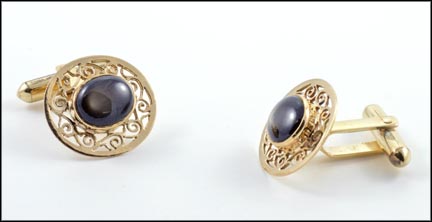 Cabochon Sapphire Cufflinks in 14K Yellow Gold LARGE