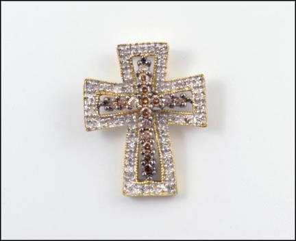 Champaign and White Diamond Cross Pendant in 14K Yellow and White Gold LARGE