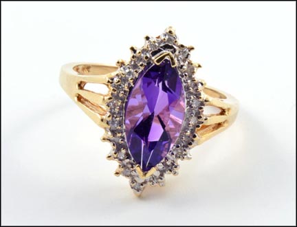 Marquise Cut Amethyst and Diamond Ring in 14K Yellow Gold MAIN