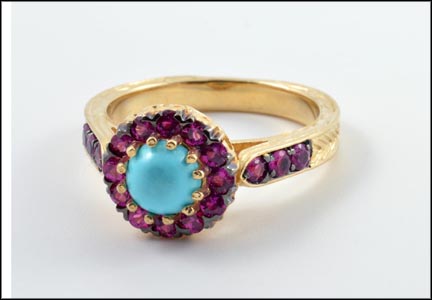 Turquoise Sapphire Ring in 14K Yellow Gold MAIN