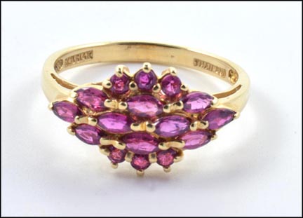 Marquise Cut and Round Pink Tourmaline Cluster Ring in 14K Yellow Gold LARGE