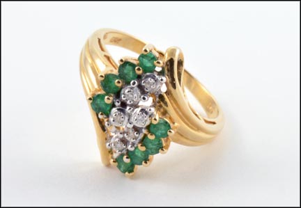 Emerald and Diamond Cluster Ring in 14K Yellow Gold MAIN
