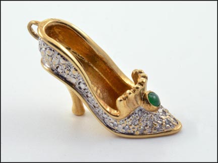 Emerald and Diamond Shoe Charm in 14K Yellow Gold LARGE