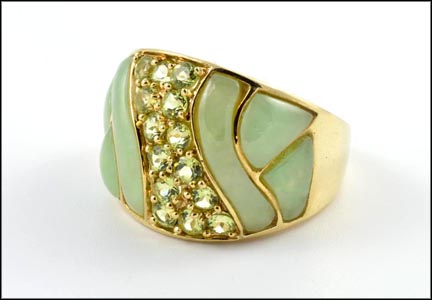 Wide Jade and Peridot Ring in 10K Yellow Gold MAIN