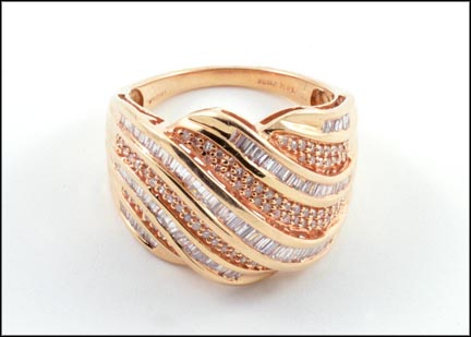Baguette and Pave' Diamond Ring in 14K Rose Gold MAIN
