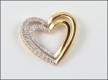 Double Heart Diamond Pendant in 14K Yellow Gold LARGE