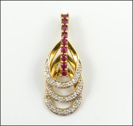 Nine-Ruby and Diamond Pendant in 10K Yellow Gold MAIN
