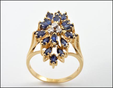 Marquise Cut Kyanite Cluster Ring in 14K Yellow Gold MAIN