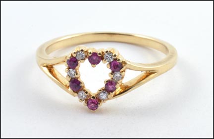 Ruby and Diamond Heart Ring in 14K Yellow Gold MAIN