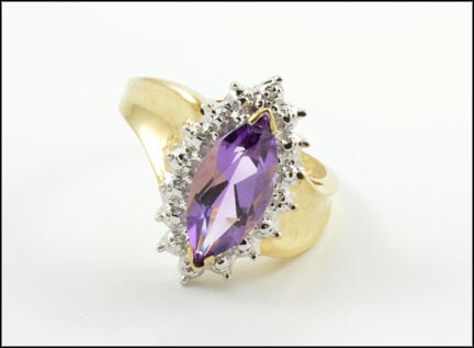 Marquise Cut Amethyst Diamond Ring in 10K Yellow Gold MAIN