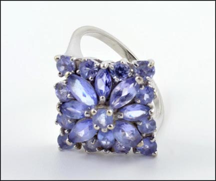 Marquise Cut and Round Tanzanite Ring in 14K White Gold LARGE