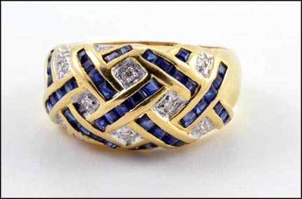 Square Sapphire and Diamond Channel Set Ring in 14K Yellow Gold MAIN