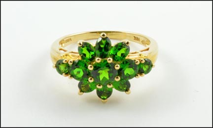 Green Garnet Cluster Ring in 14K Yellow Gold MAIN