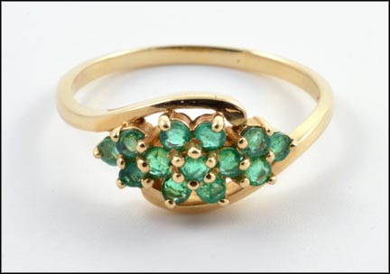 Round Brilliant Cut Emerald Cluster Ring in 14K Yellow Gold MAIN